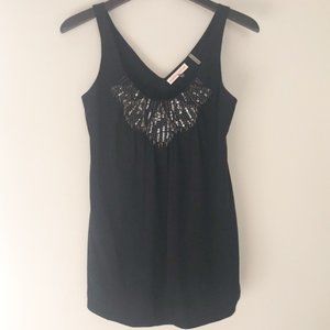 Rebecca Taylor Black Embellished Silk Going Out Tank Top